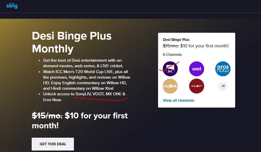 Sling TV Desi Binge Plus Package: